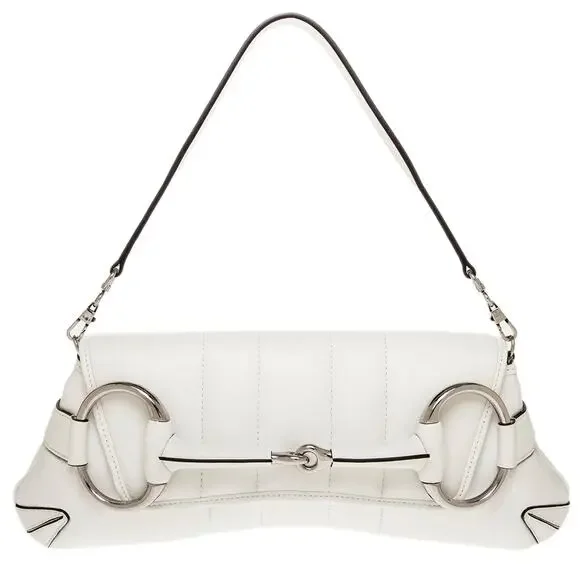 Gucci Small Leather white Horsebit Chain Satchel NWT - Picture 1 of 8